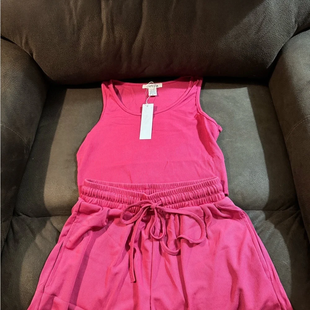 Capella Pink Ribbed Lounge Set | Crop Tank & Drawstring Shorts | New‎ With Tags